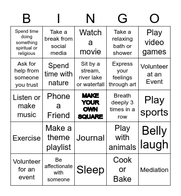 Wellness Bingo Card