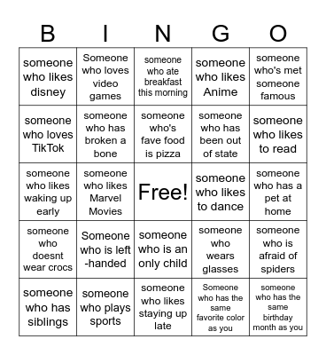 Human Bingo Card