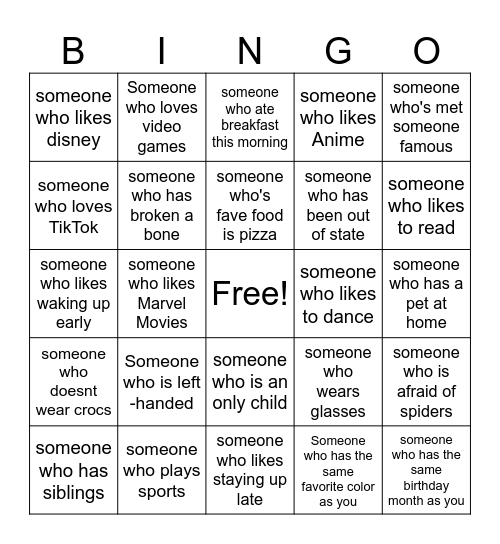 Human Bingo Card