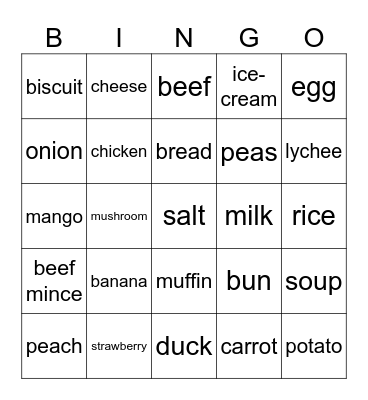 FOOD BINGO Card