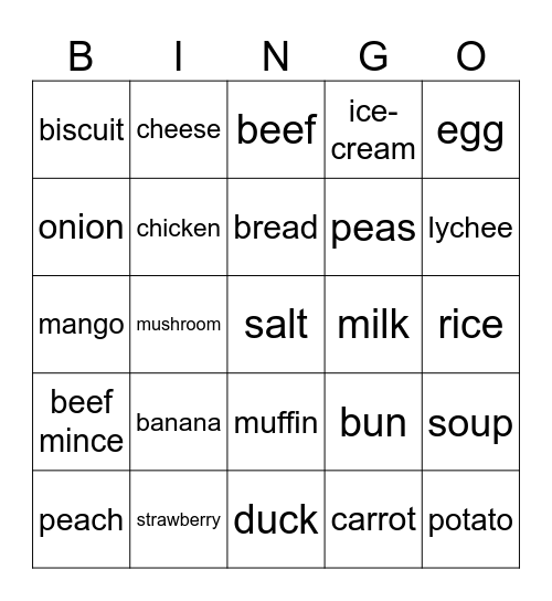 FOOD BINGO Card