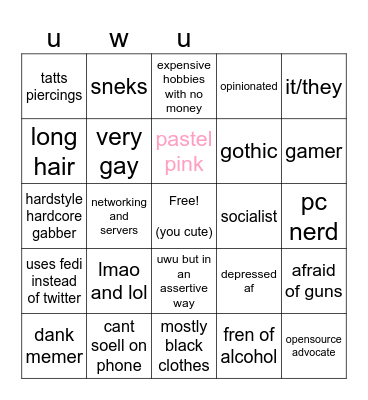mommy's uwu bingo Card