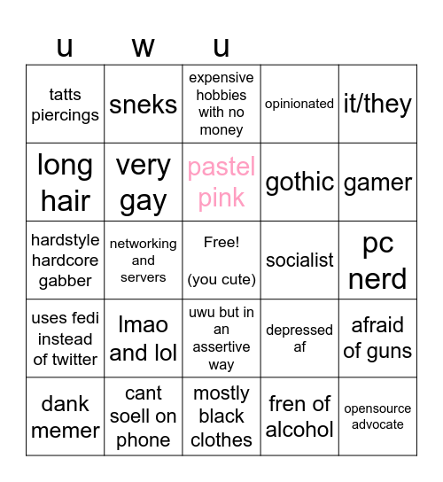 mommy's uwu bingo Card