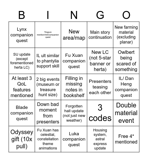 1.3 Livestream Bingo Card