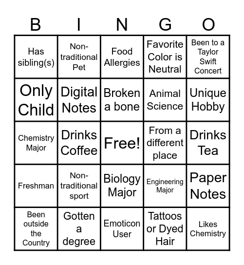 Get to Know You Bingo Card