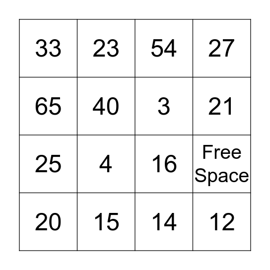 Order of Operations BINGO Card