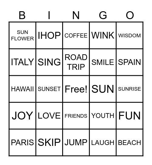 MEMORIES Bingo Card