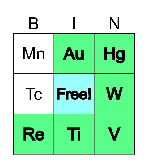 โลหะ Transition Bingo Card