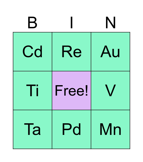 โลหะ TRANSITION Bingo Card