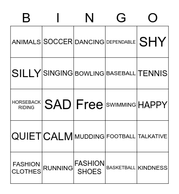 Personality & Interest Bingo Card