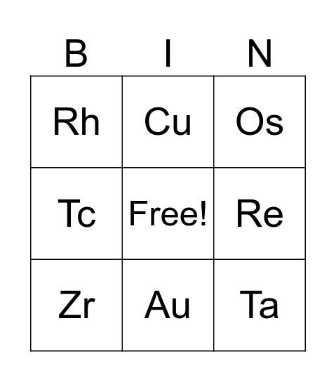 โลหะ TRANSITION Bingo Card