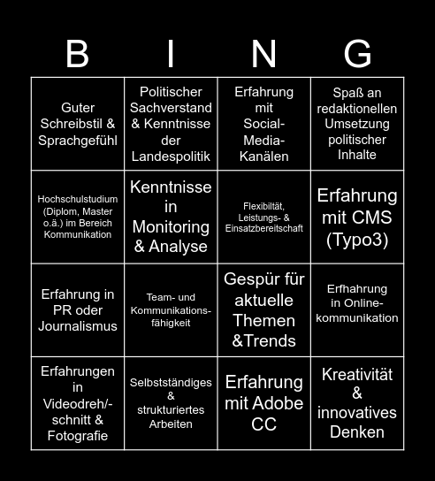 Career Bingo Card