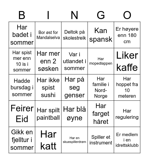 Vi blir kjent :) Bingo Card