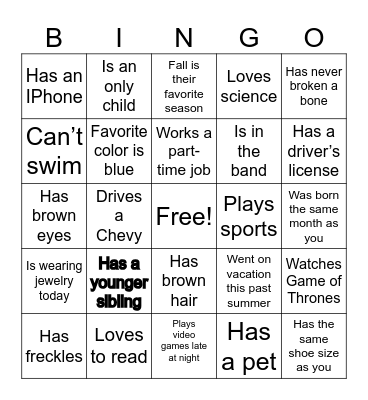 Untitled Bingo Card