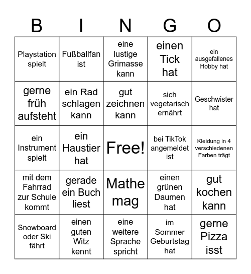 Kennenlerntage Bingo Card