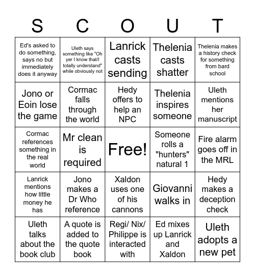 Hunters Bingo Card