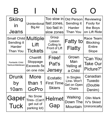Winter Break Week Ski Bingo- East Coast Edition Bingo Card