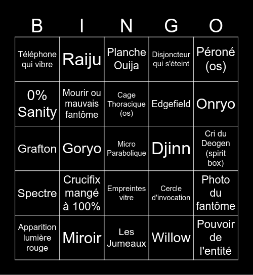 Bingo Phasmo Card 11 Bingo Card