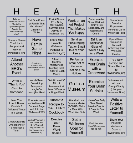 !Included Health Wellness ERG Bingo! Bingo Card