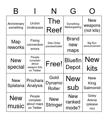 Splatoon 3 Drizzle Season Trailer Bingo Card