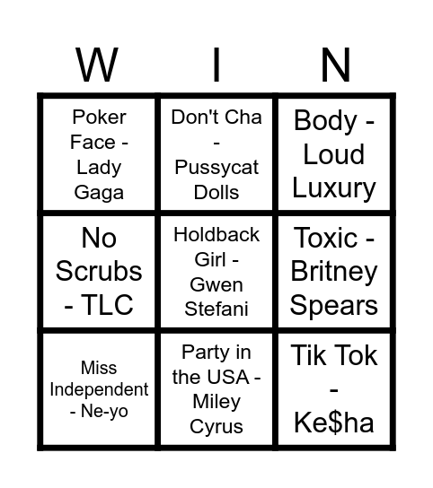 In It To Win It - Musical Bingo Card