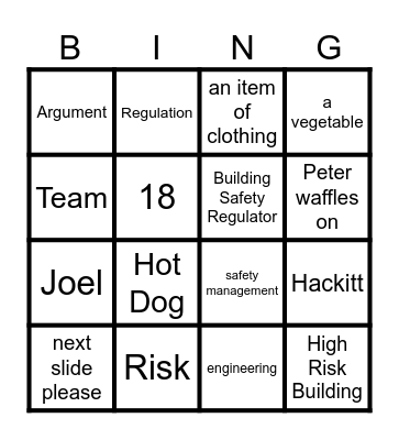 Building Safety  Bingo Card
