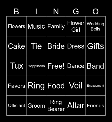 Wedding Bingo Card