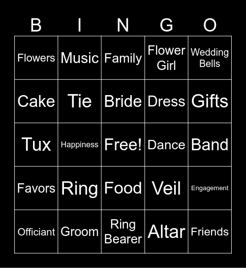 Wedding Bingo Card