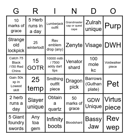 Oldschool bingo Trail Bingo Card