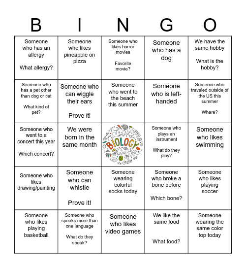 Classmate Bingo! Bingo Card