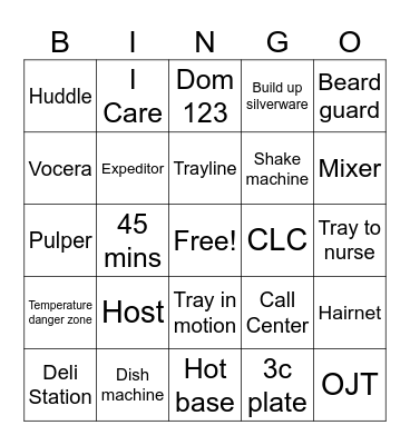 Food Service Bingo Card