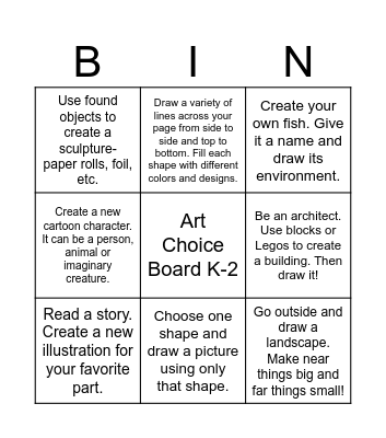 Art Choice Board Bingo Card