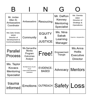 Amachi and Sanctuary BINGO Card