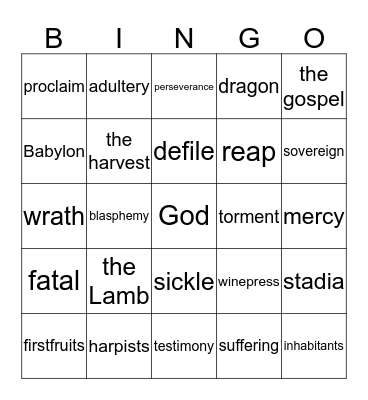 Words from Revelation Bingo Card