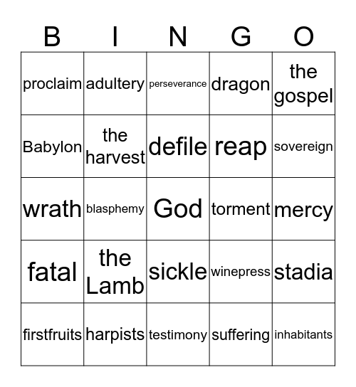 Words from Revelation Bingo Card