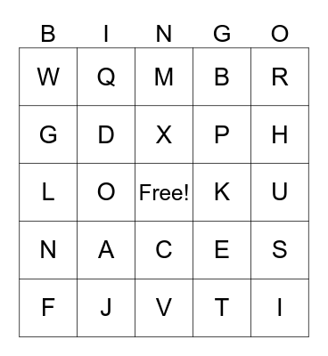 Spanish Alphabet Bingo Card