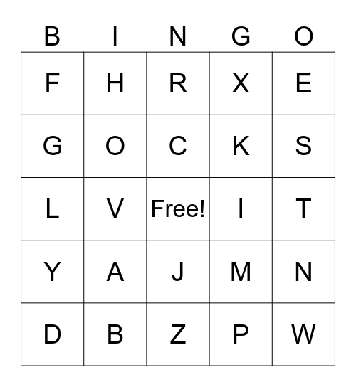 Spanish ABCs Bingo Card