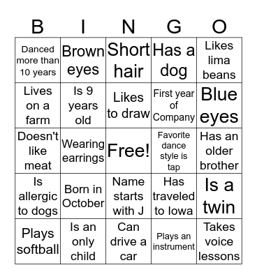 CSA Company Bingo Card