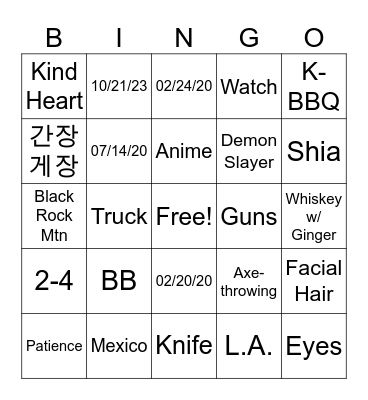 Farrah & John Bingo Card