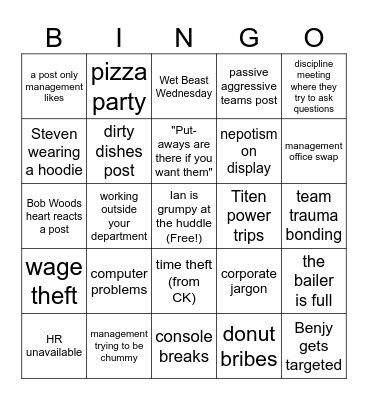 Shitty Work Bingo V 4.0 Bingo Card