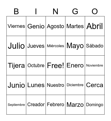 Los Días y Meses Bingo Card