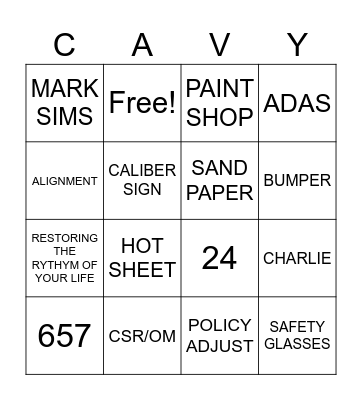 TEAM CAVY TRIVIA Bingo Card