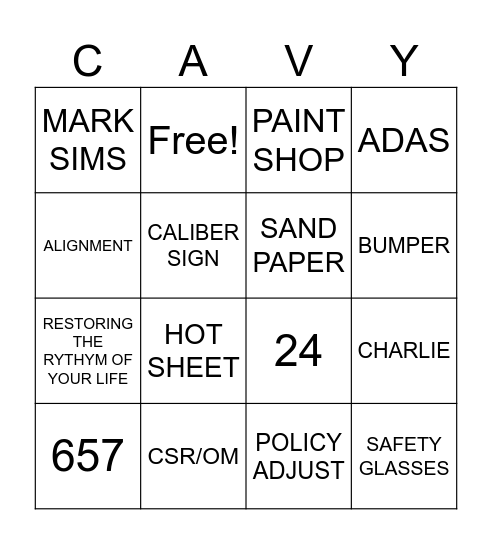 TEAM CAVY TRIVIA Bingo Card