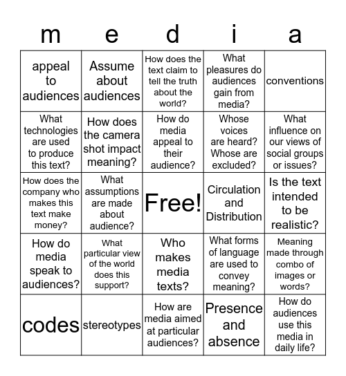 Media Literacy Bingo Card