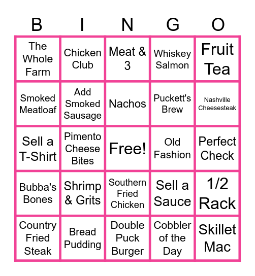 Puckett's Bingo!!!!! Bingo Card
