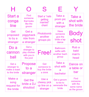 Bachelorette Bingo Card