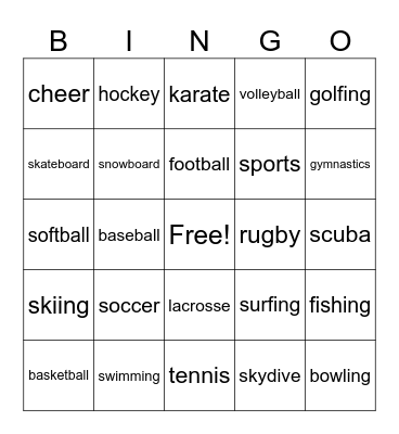 Sports/Activities Bingo Card