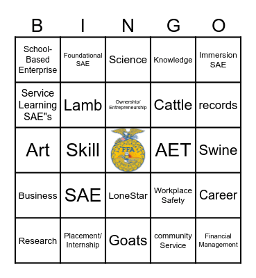 Supervised Agricultural experience Bingo Card