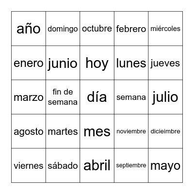 El calendario Bingo Card