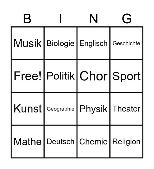 Stundenplan Bing Bingo Card